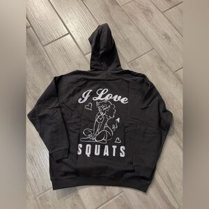 Gymshark Women’s Grey Hoodie Oversized I Love Squats Size Small Asphalt Gray NEW